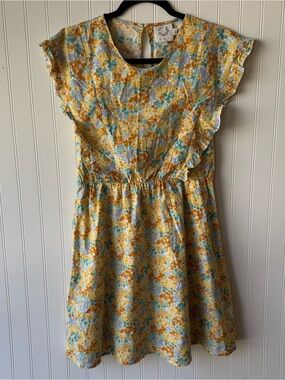Lili Sidon 100% Cotton Floral Ruffle Sleeve Mini Dress Cottagecore Size Small